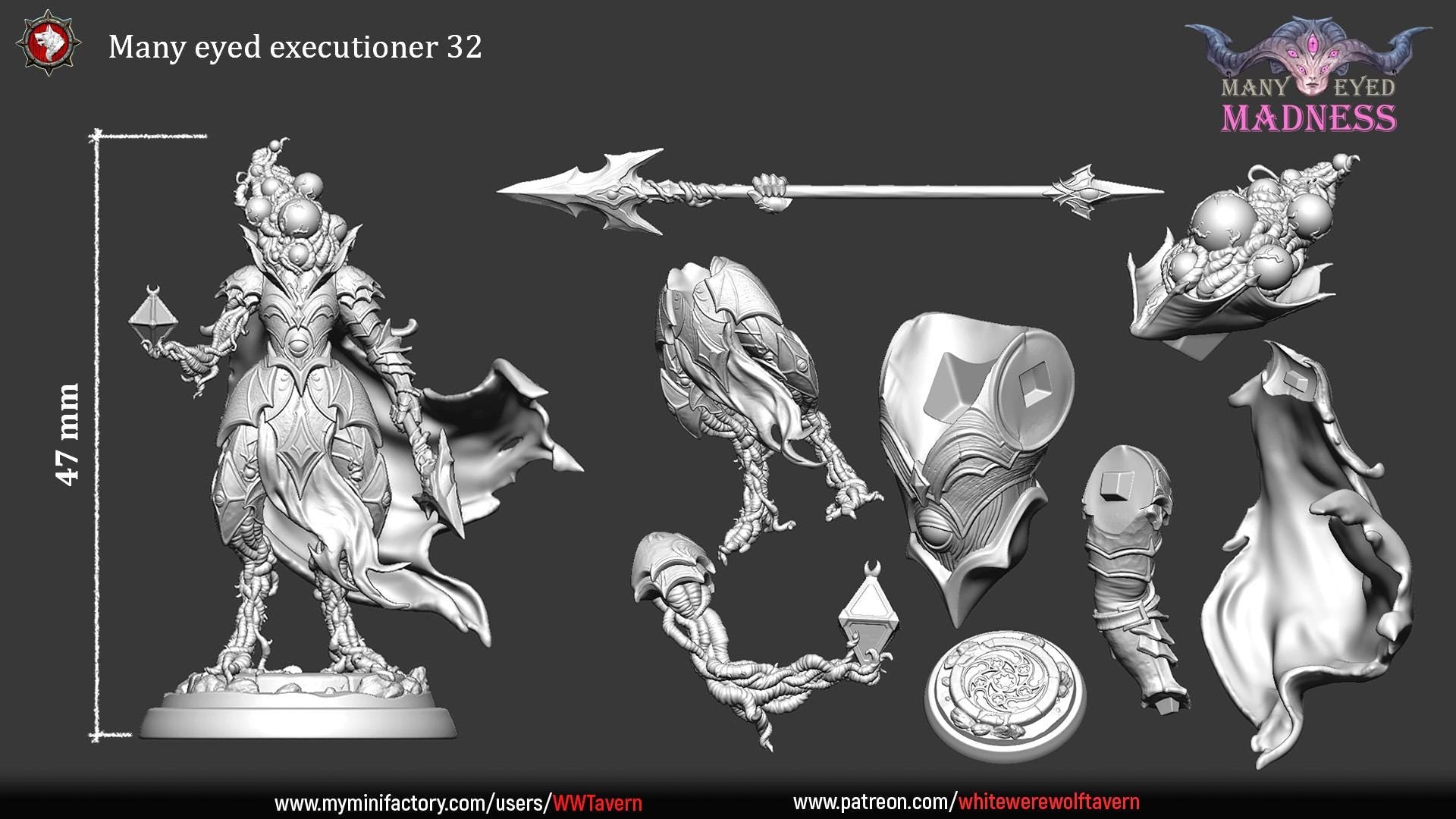Many Eyed Executioner | TABLETOP SCALE | TTRPG D&D Miniature | White Werewolf Tavern