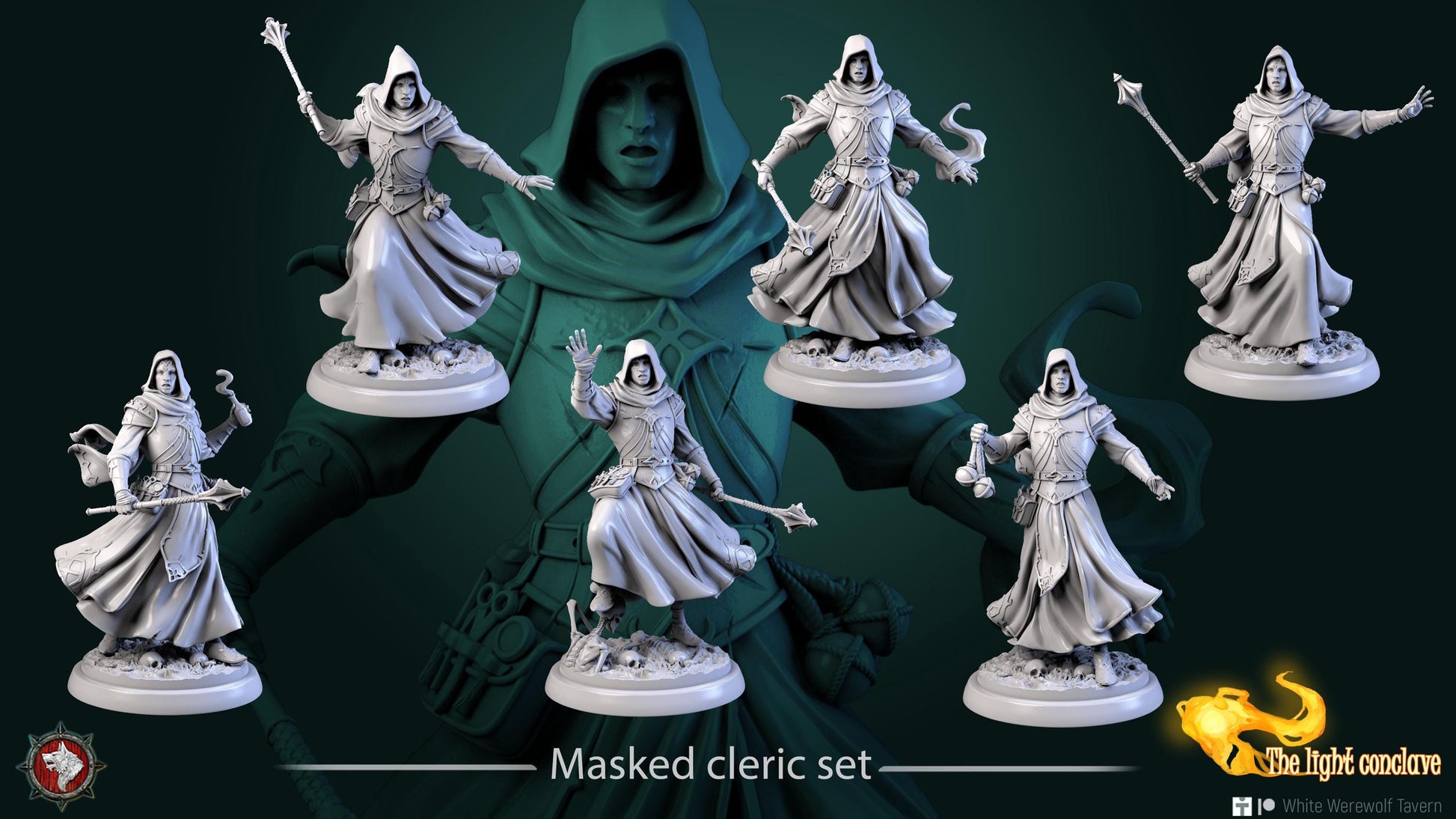 Masked Clerics | TABLETOP SCALE | TTRPG D&D Miniature | White Werewolf Tavern