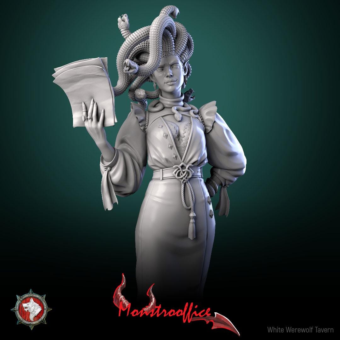 Medusa Director | TABLETOP SCALE | TTRPG D&D Miniature | White Werewolf Tavern