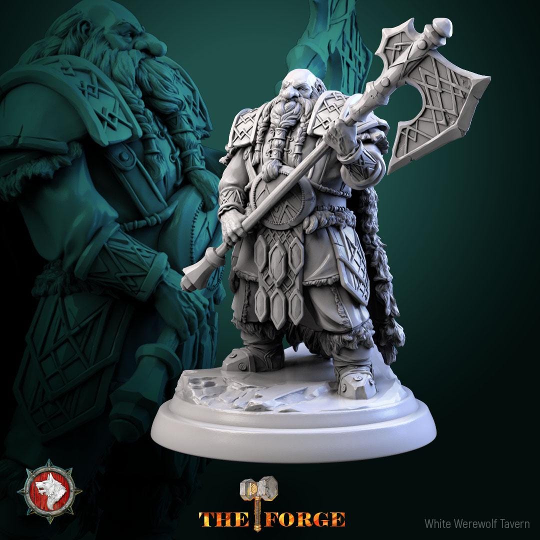 Mountain Dwarf Warriors | TABLETOP SCALE | TTRPG D&D Miniature | White Werewolf Tavern
