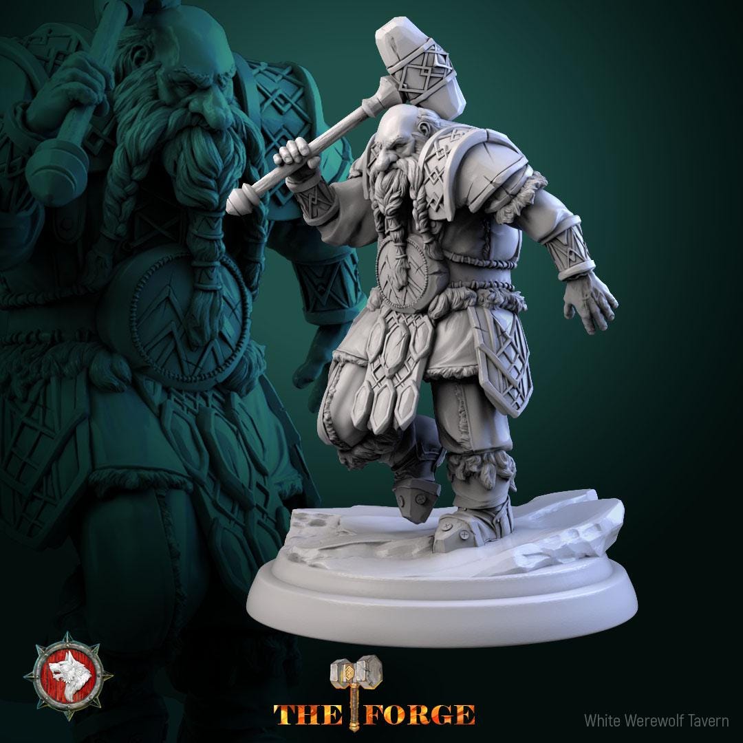 Mountain Dwarf Warriors | TABLETOP SCALE | TTRPG D&D Miniature | White Werewolf Tavern