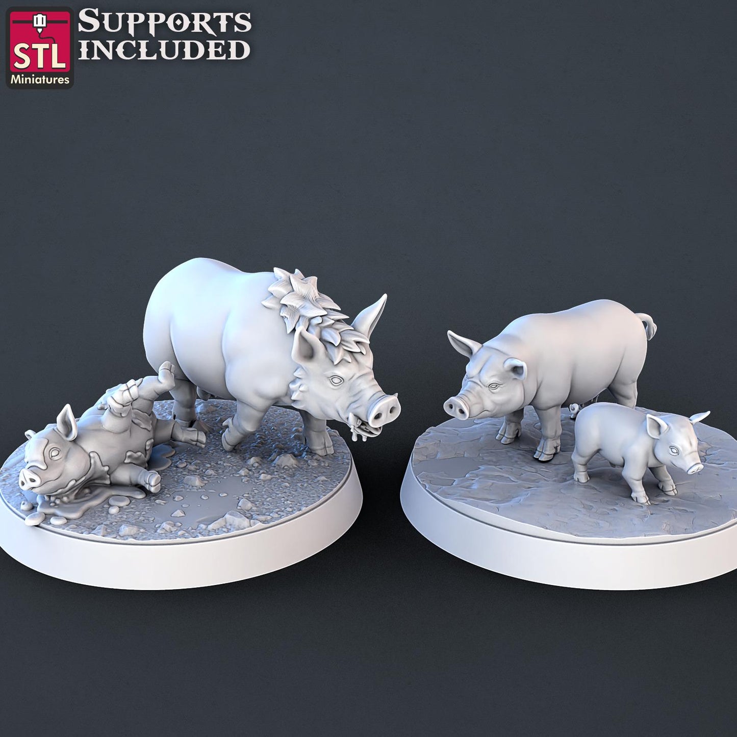 Farm Animals Set | Tabletop Scale | D&D TTRPG Miniature | STL Miniatures