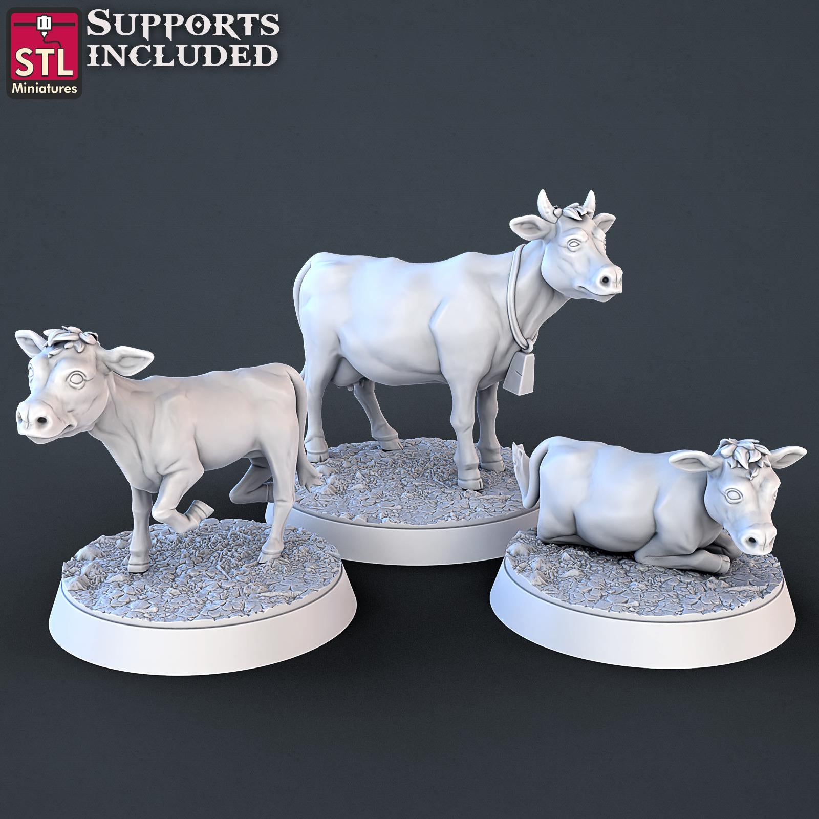 Farm Animals Set | Tabletop Scale | D&D TTRPG Miniature | STL Miniatures