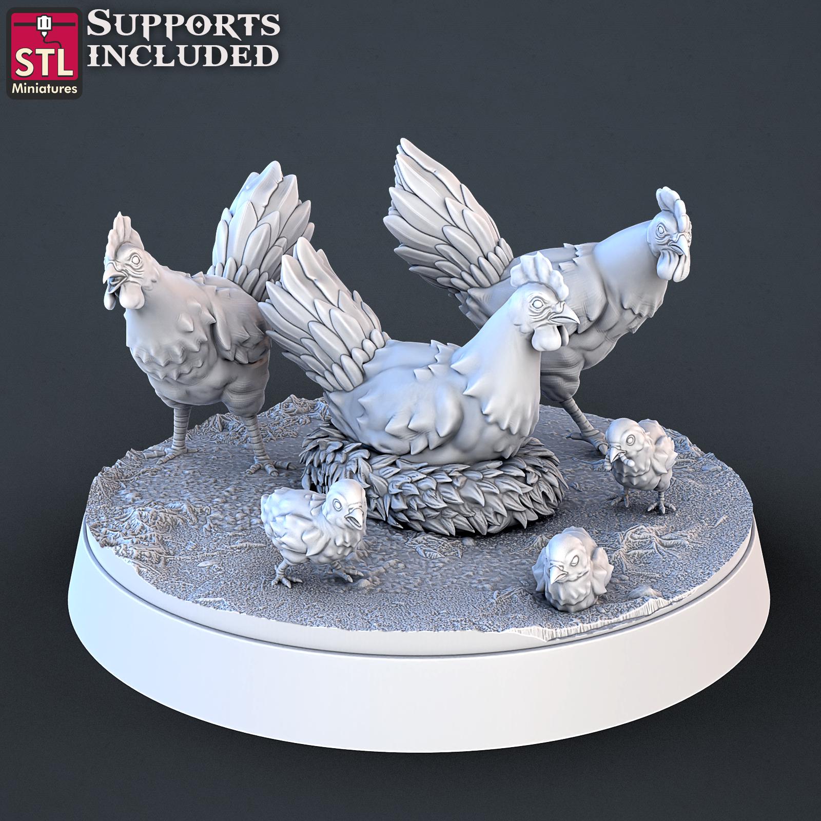Farm Animals Set | Tabletop Scale | D&D TTRPG Miniature | STL Miniatures