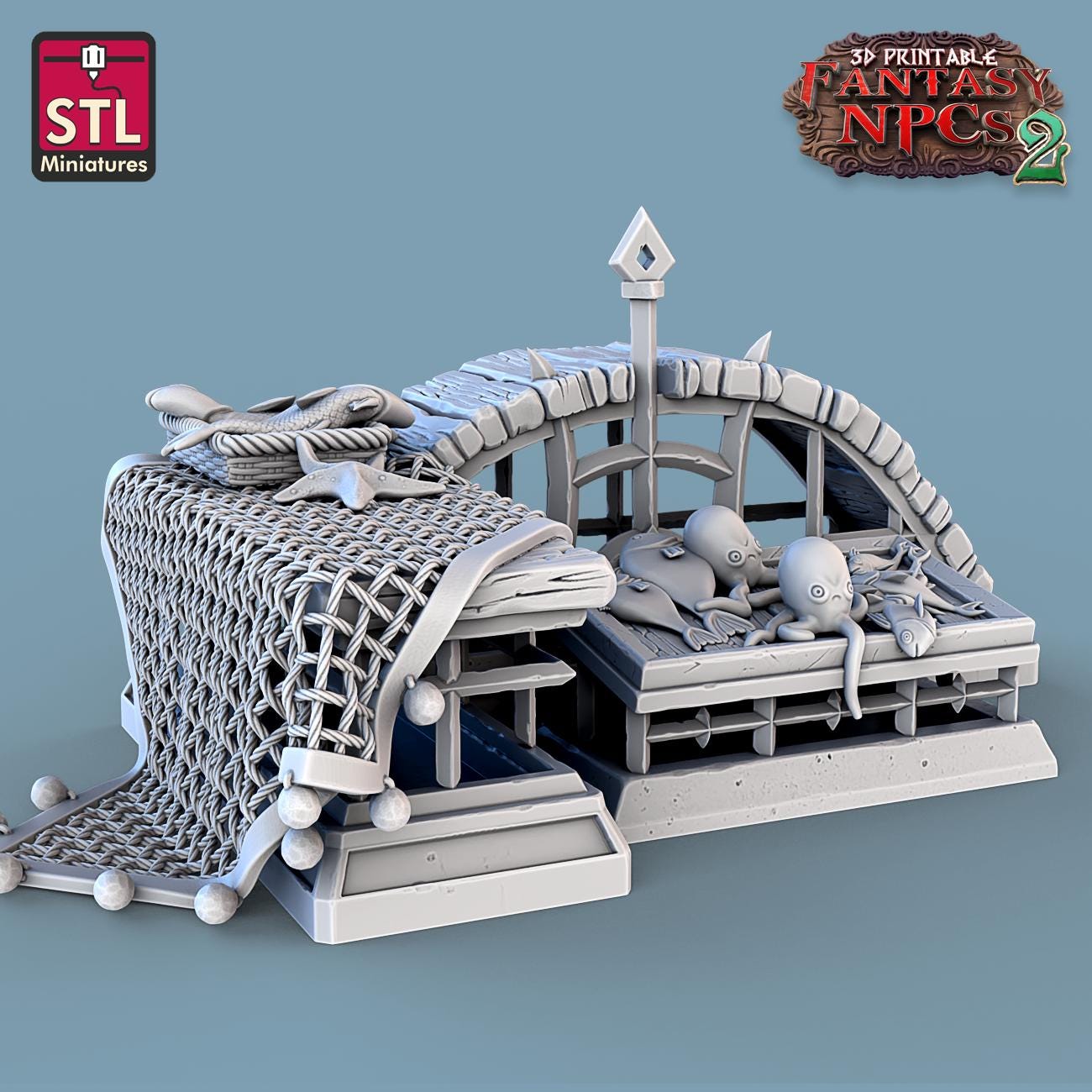 Fish Vendor NPC Set | Tabletop Scale | D&D TTRPG Miniature | STL Miniatures