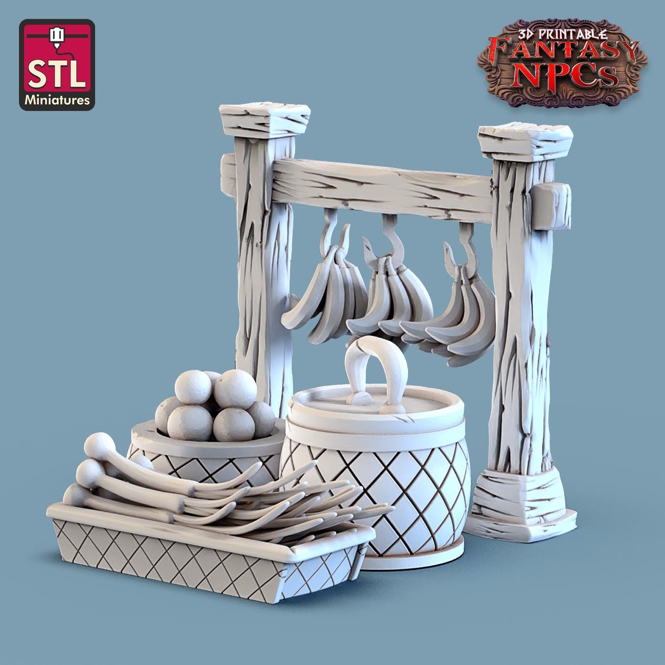 Fruit Seller Vendor NPC Set | Tabletop Scale | D&D TTRPG Miniature | STL Miniatures