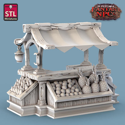 Fruit Seller Vendor NPC Set | Tabletop Scale | D&D TTRPG Miniature | STL Miniatures
