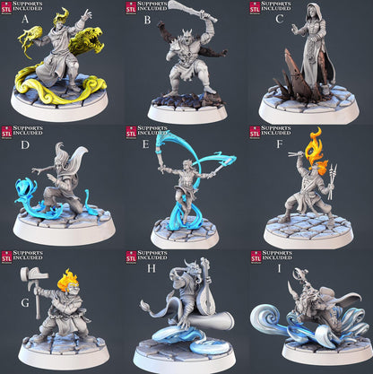 Genasi Set | Tabletop Scale | D&D TTRPG Miniature | STL Miniatures