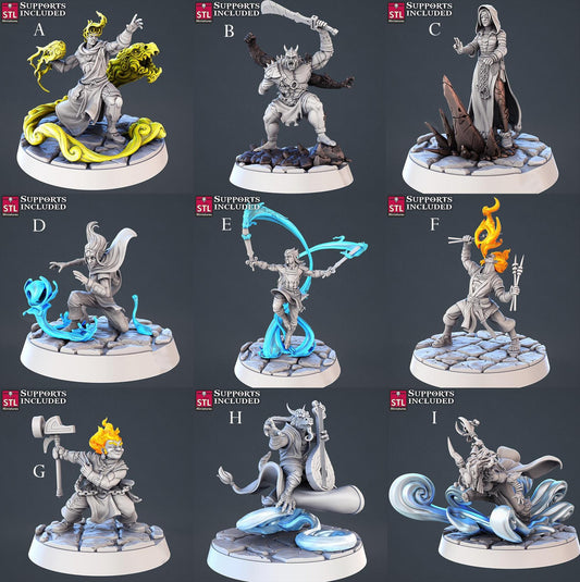 Genasi Set | Tabletop Scale | D&D TTRPG Miniature | STL Miniatures