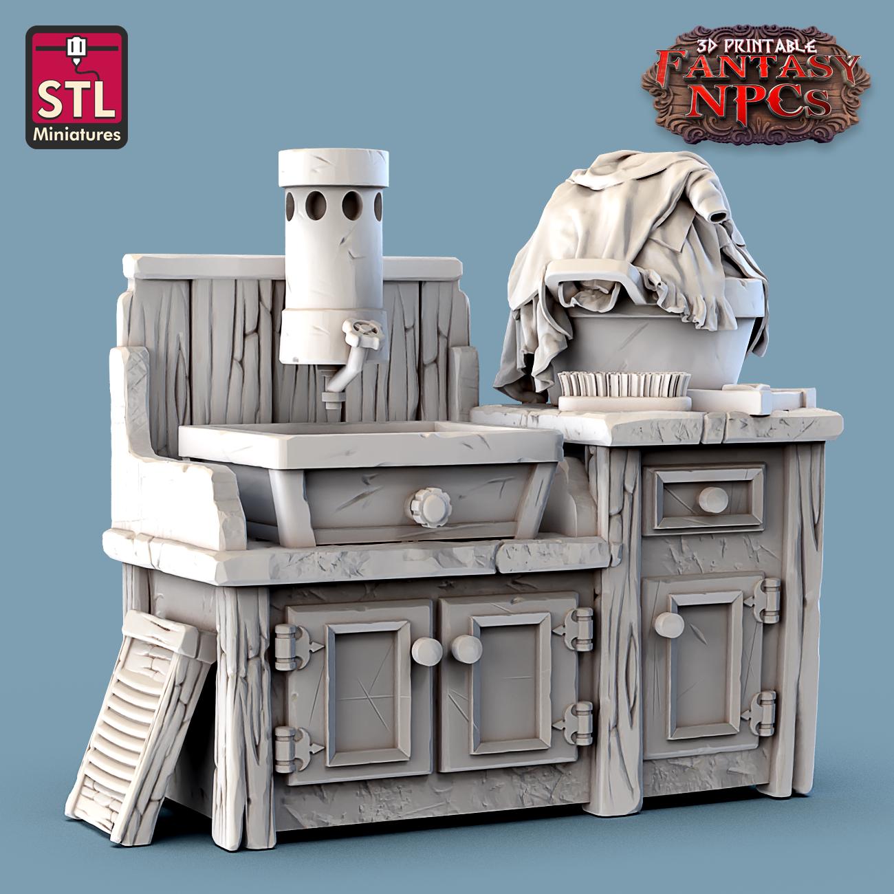 Laundry NPC Set | Tabletop Scale | D&D TTRPG Miniature | STL Miniatures