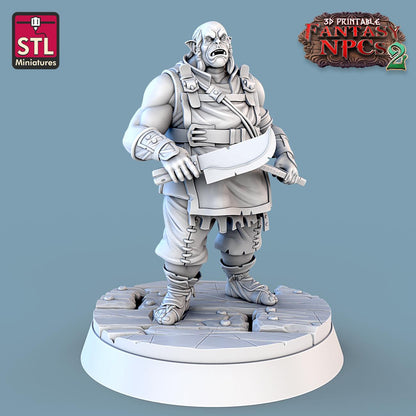 Orc Butcher NPC Set | Tabletop Scale | D&D TTRPG Miniature | STL Miniatures