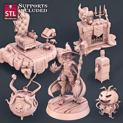 Witch NPC Set | Tabletop Scale | D&D TTRPG Miniature | STL Miniatures