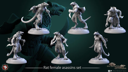 Rat Female Assassins | TABLETOP SCALE | TTRPG D&D Miniature | White Werewolf Tavern
