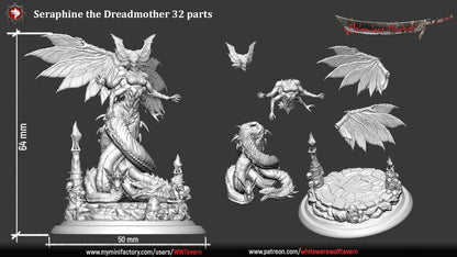 Seraphine the Dreadmother | TABLETOP SCALE | TTRPG D&D Miniature | White Werewolf Tavern