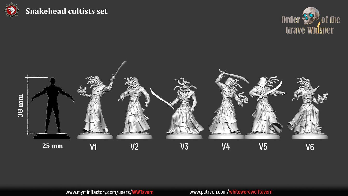 Snakehead Cultists | TABLETOP SCALE | TTRPG D&D Miniature | White Werewolf Tavern