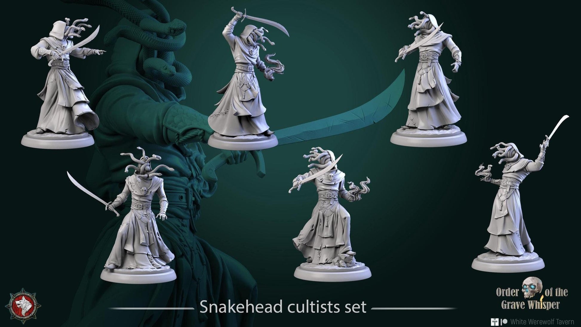 Snakehead Cultists | TABLETOP SCALE | TTRPG D&D Miniature | White Werewolf Tavern