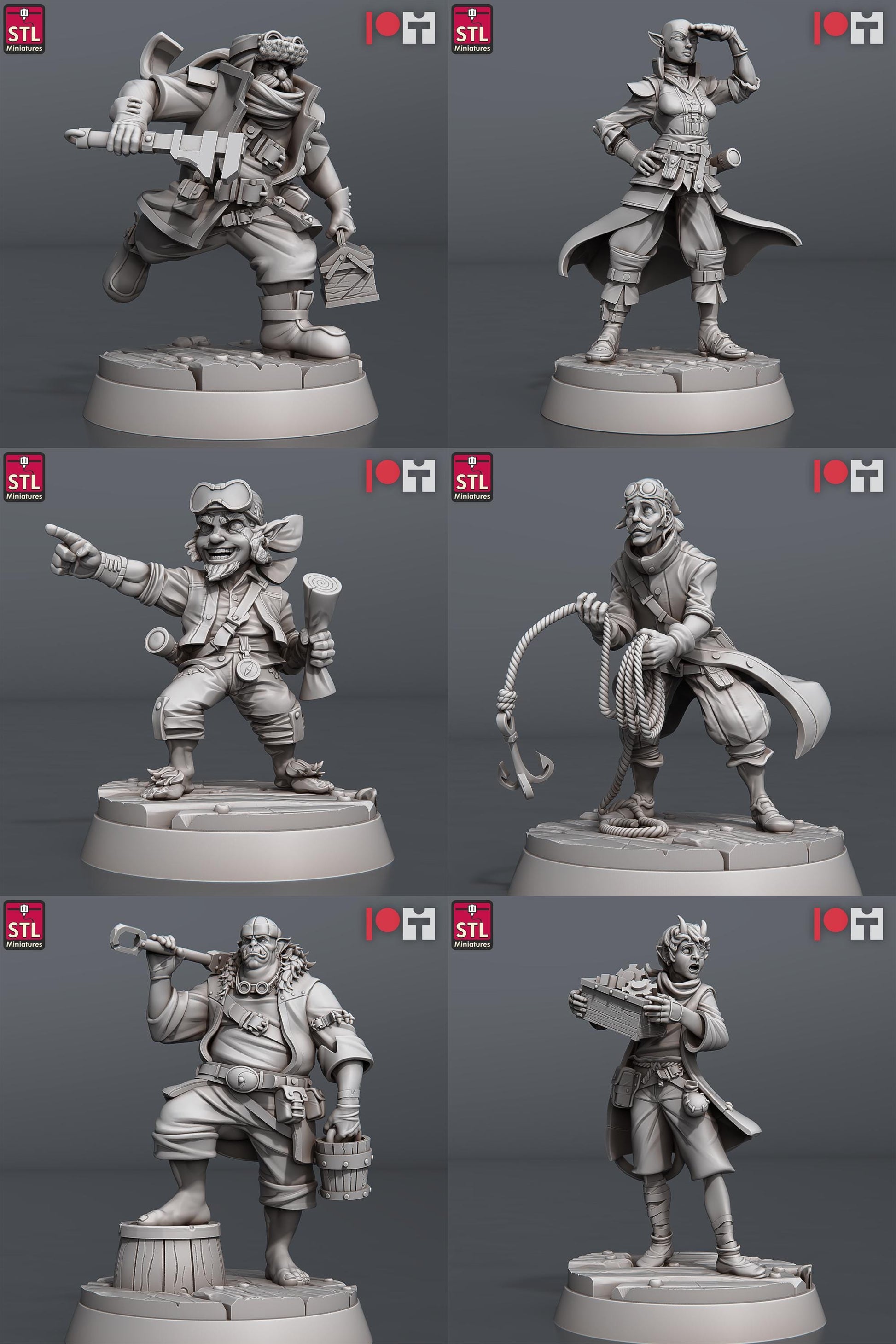 Airship Crew NPC Set | Tabletop Scale | D&D TTRPG Miniature | STL Miniatures