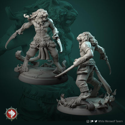 Tabaxi Leonin, Males | TABLETOP SCALE | TTRPG Miniature | White Werewolf Tavern
