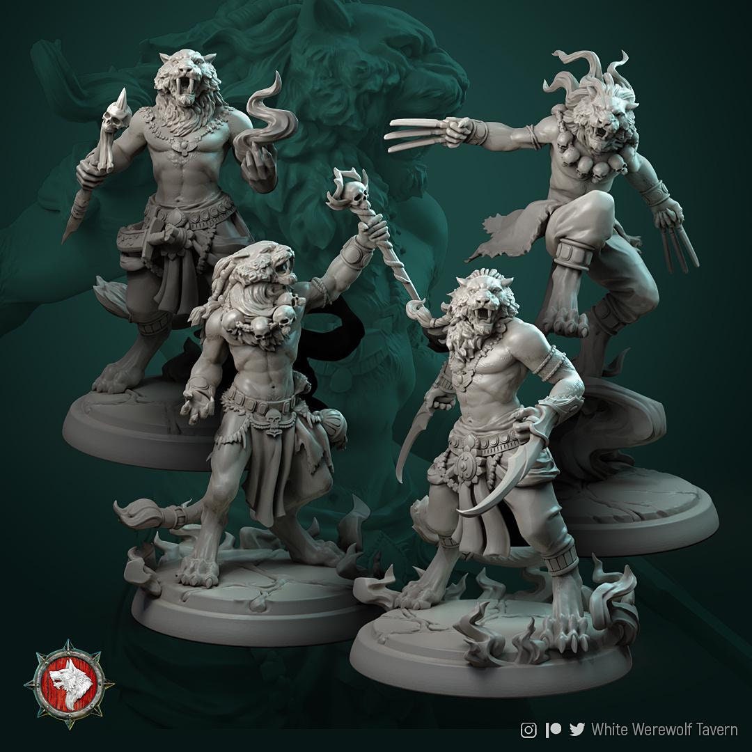 Tabaxi Leonin, Males | TABLETOP SCALE | TTRPG Miniature | White Werewolf Tavern