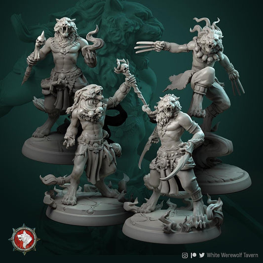 Tabaxi Leonin, Males | TABLETOP SCALE | TTRPG Miniature | White Werewolf Tavern