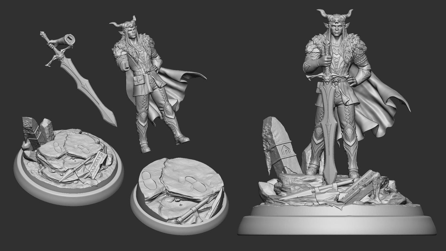Taerith, Elf Monster Hunter, Barbarian | TABLETOP SCALE | TTRPG Miniature | White Werewolf Tavern | Unpainted, Unplated Resin 8k