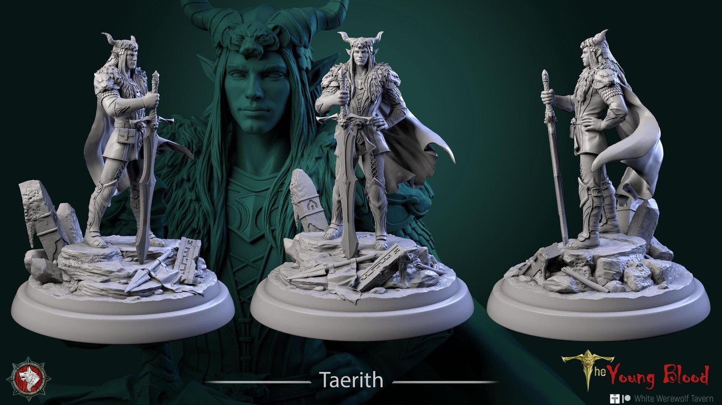 Taerith, Elf Monster Hunter, Barbarian | TABLETOP SCALE | TTRPG Miniature | White Werewolf Tavern | Unpainted, Unplated Resin 8k
