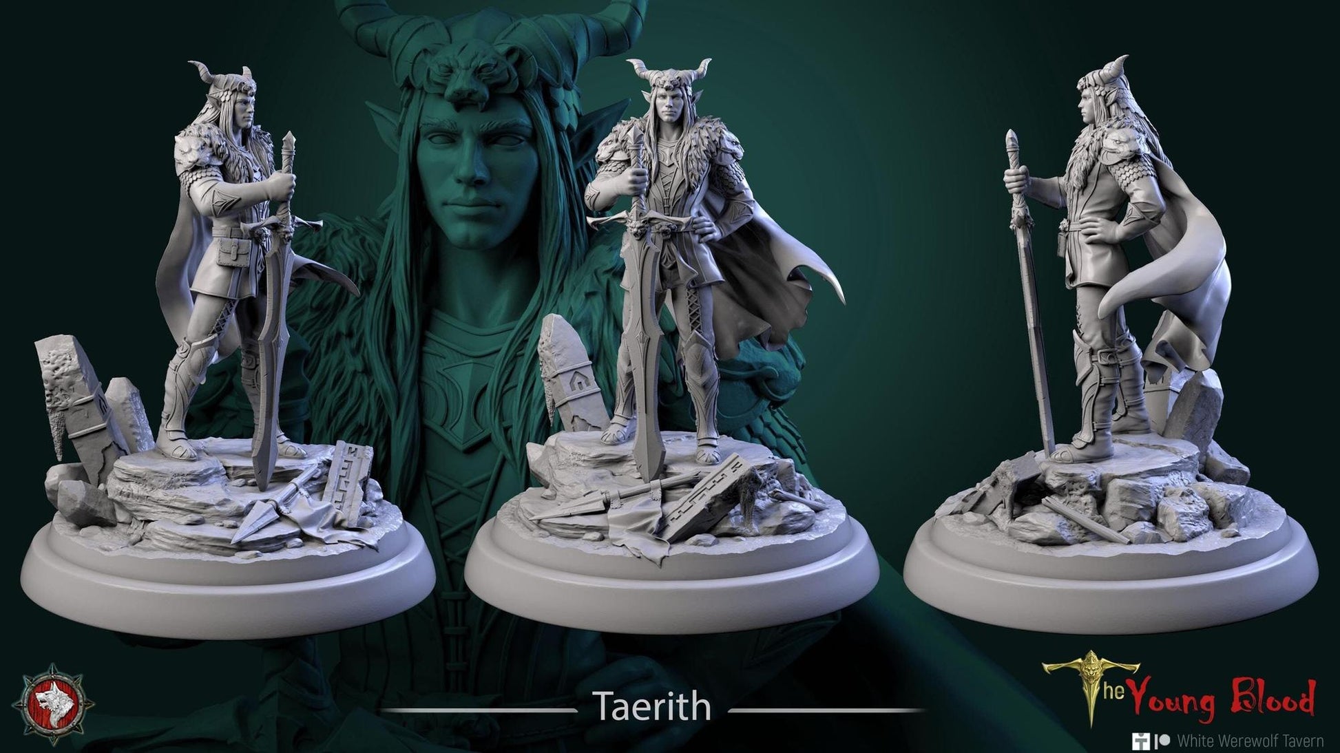 Taerith, Elf Monster Hunter, Barbarian | TABLETOP SCALE | TTRPG Miniature | White Werewolf Tavern | Unpainted, Unplated Resin 8k