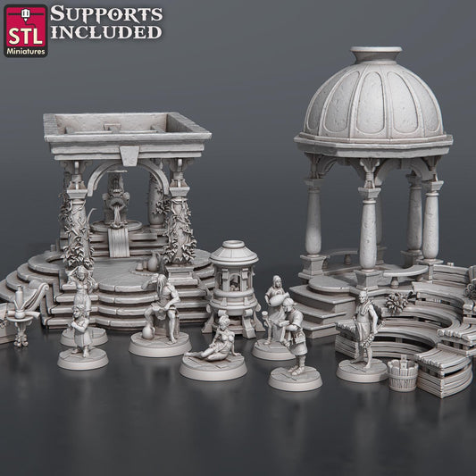Bath House NPC Set | Tabletop Scale | D&D TTRPG Miniature | STL Miniatures
