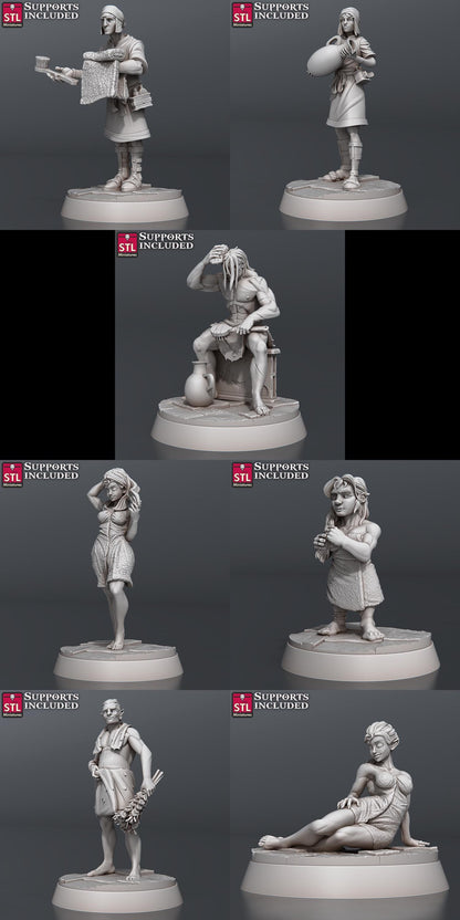 Bath House NPC Set | Tabletop Scale | D&D TTRPG Miniature | STL Miniatures