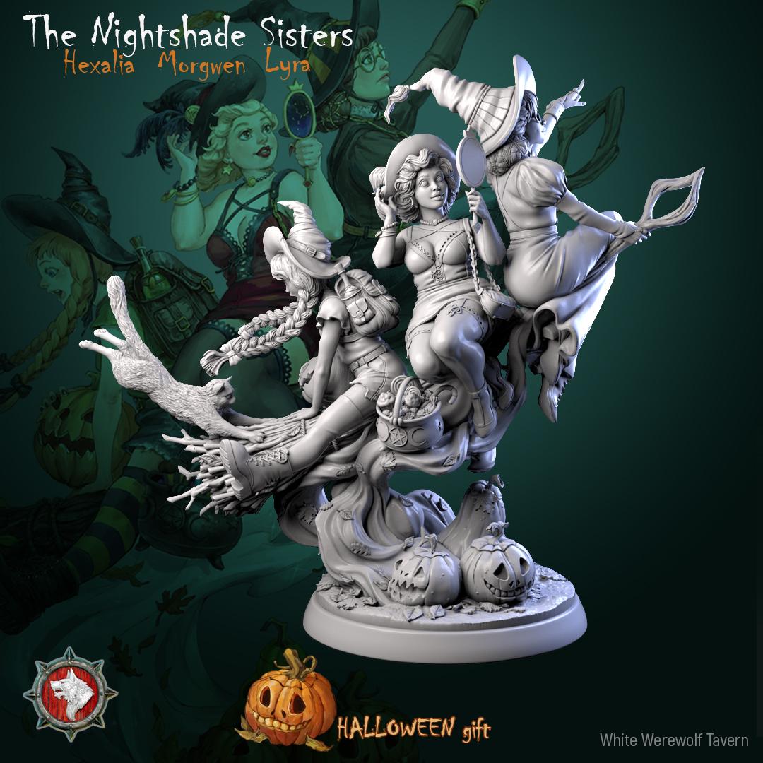 The Nightshade Sisters, Hexalia, Lyra, and Morgwen | Gaming or Display Miniature | White Werewolf Tavern