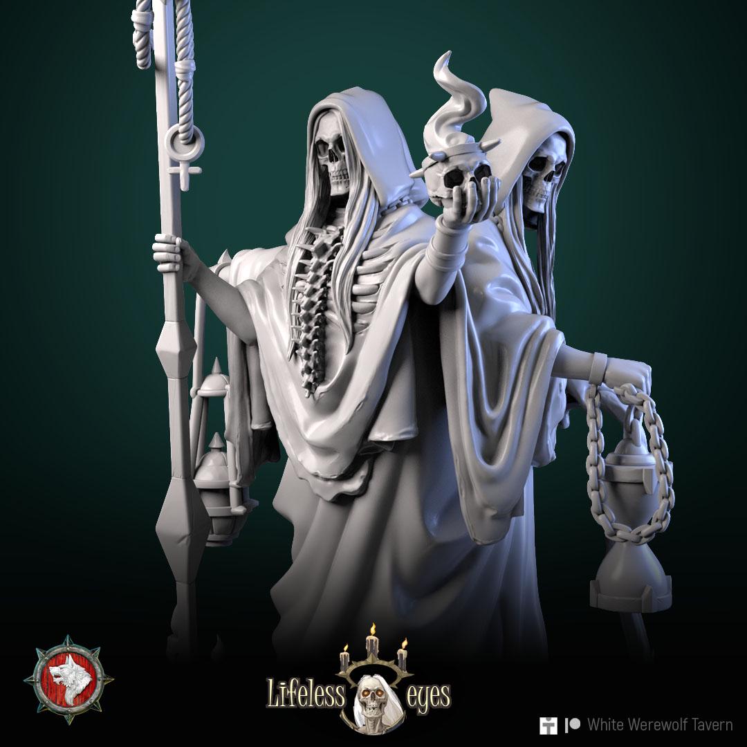Three Necromancers | TABLETOP SCALE | TTRPG Miniature | White Werewolf Tavern | Unpainted, Unplated Resin 8k