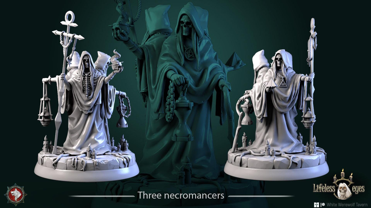 Three Necromancers | TABLETOP SCALE | TTRPG Miniature | White Werewolf Tavern | Unpainted, Unplated Resin 8k