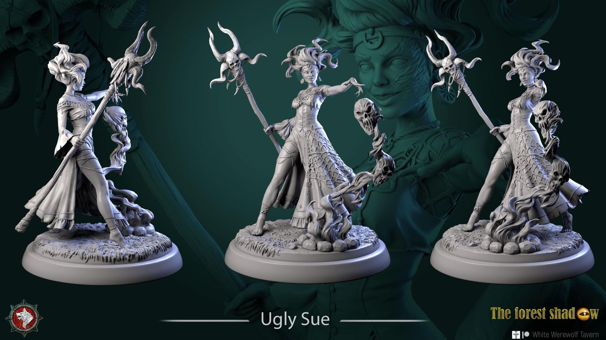 Ugly Sue, Necromancer Woman | TABLETOP SCALE | TTRPG Miniature | White Werewolf Tavern | Unpainted, Unplated Resin 8k