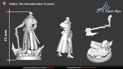Valkor, The Stormbreaker | TABLETOP SCALE | TTRPG Miniature | White Werewolf Tavern | Unpainted, Unplated Resin 8k