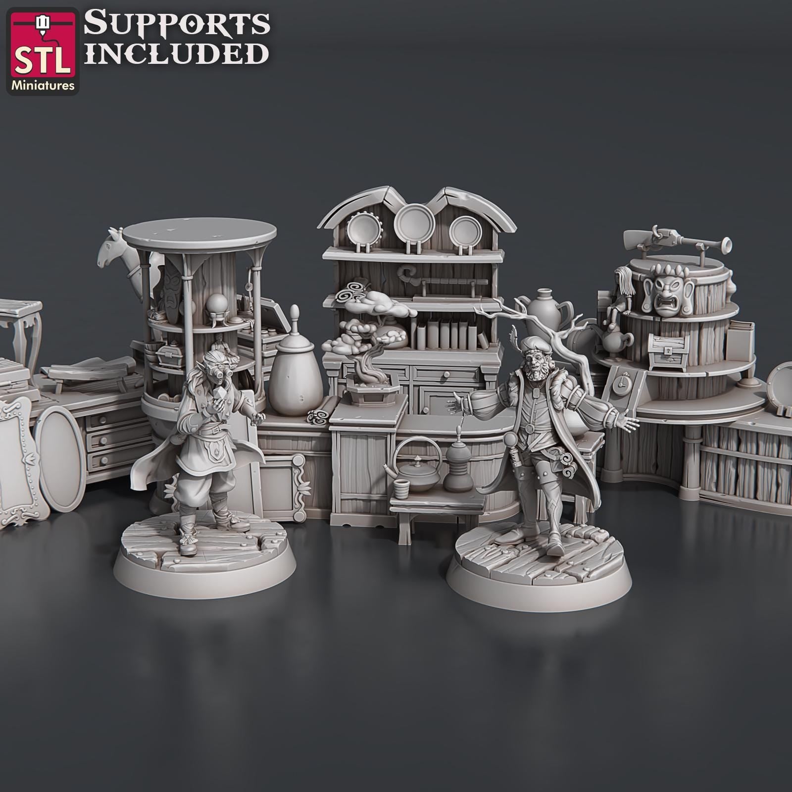 Antique Dealer NPC Set | Tabletop Scale | D&D TTRPG Miniature | STL Miniatures