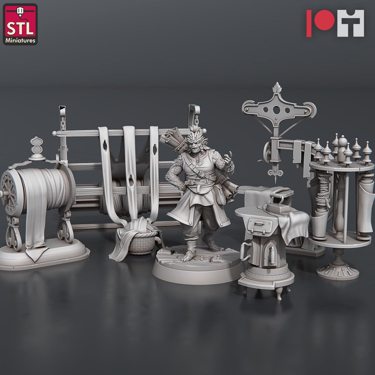 Bugbear Fabric Seller NPC Set | Tabletop Scale | D&D TTRPG Miniature | STL Miniatures