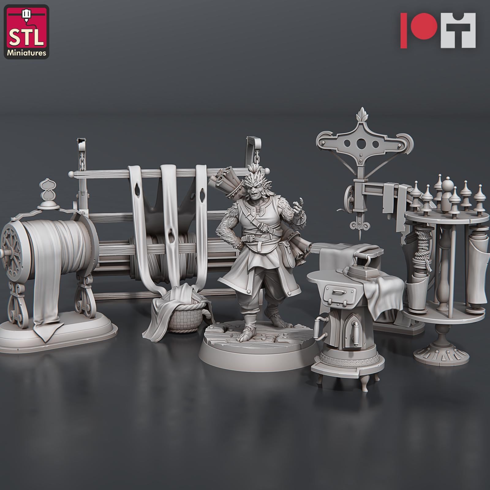 Bugbear Fabric Seller NPC Set | Tabletop Scale | D&D TTRPG Miniature | STL Miniatures