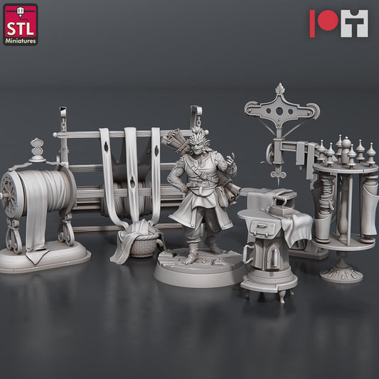 Bugbear Fabric Seller NPC Set | Tabletop Scale | D&D TTRPG Miniature | STL Miniatures