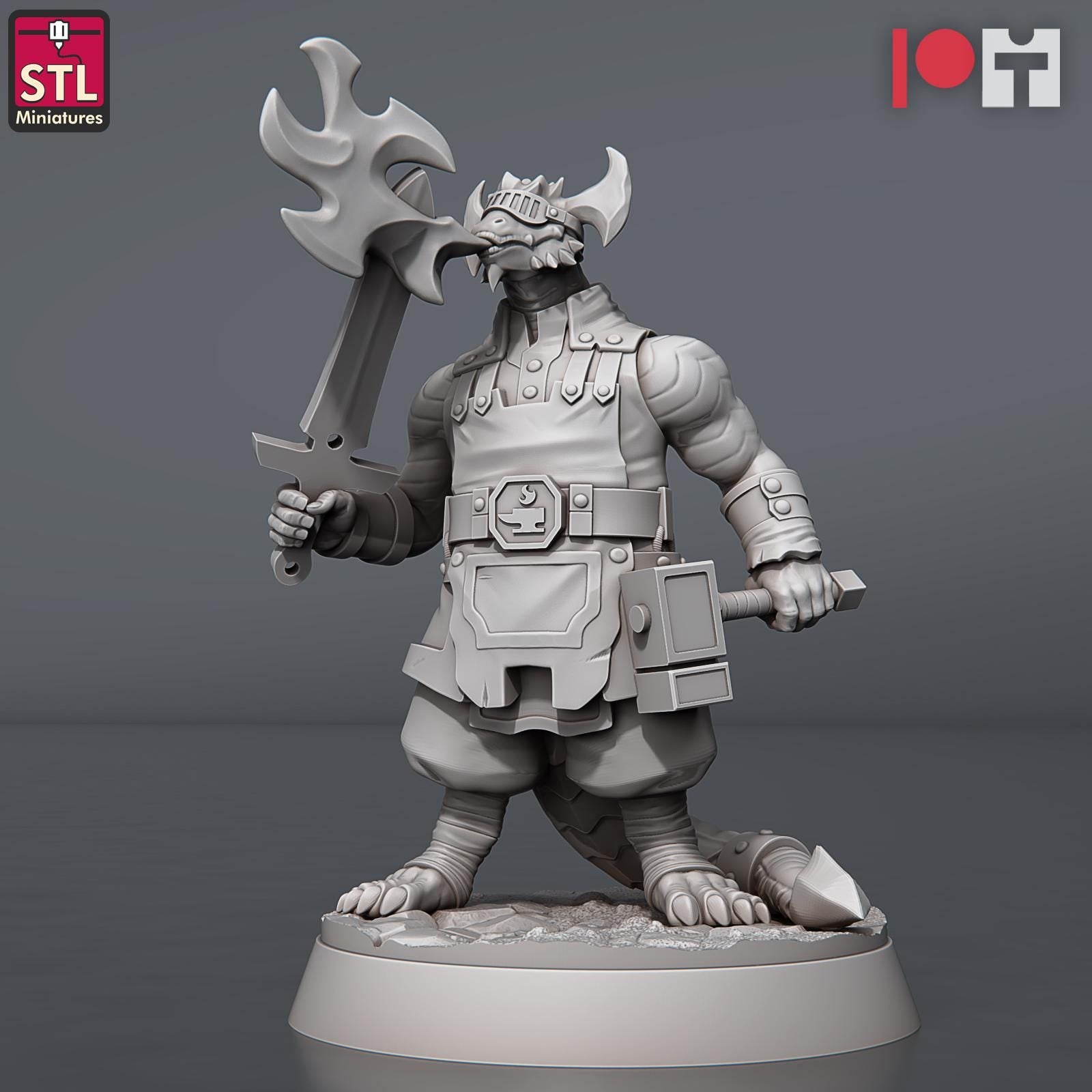 Dragonborn Blacksmith NPC Set | Tabletop Scale | D&D TTRPG Miniature | STL Miniatures