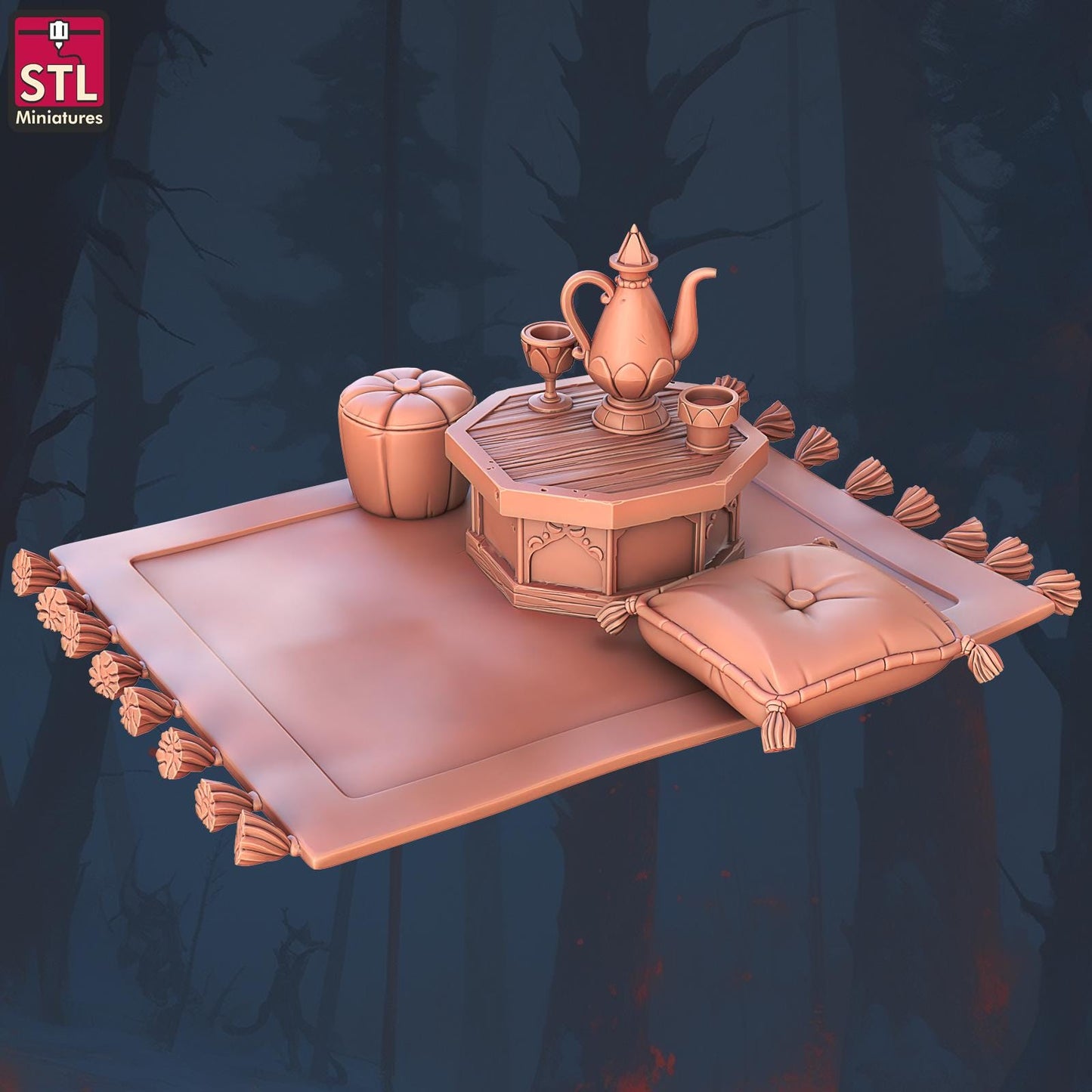 Flying Carpet Vendor Seller Set | Tabletop Scale | D&D TTRPG Miniature | STL Miniatures