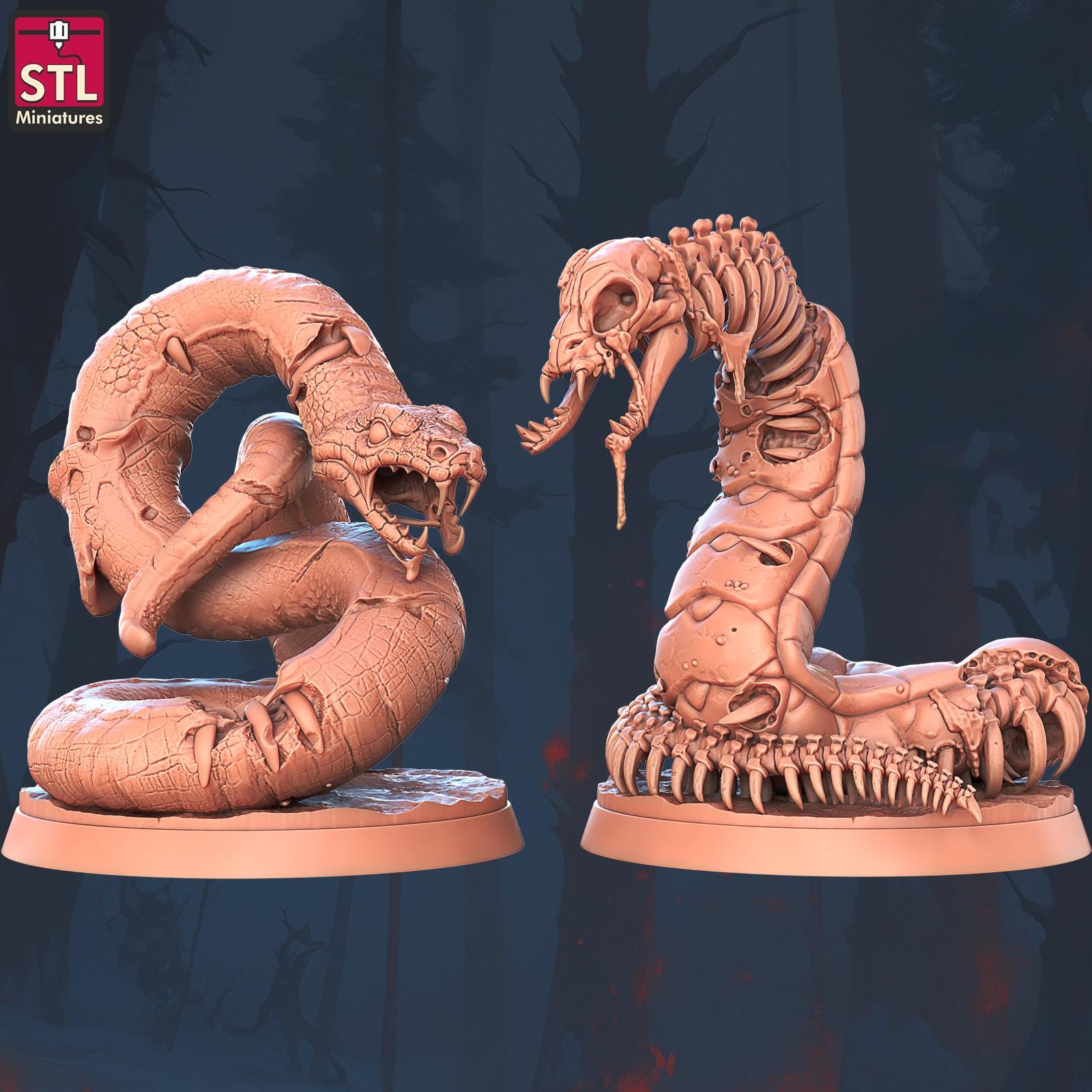 Ghoul Giant Snake Set | Tabletop Scale | D&D TTRPG Miniature | STL Miniatures