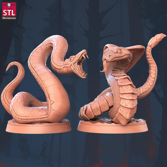 Giant Snake Set | Tabletop Scale | D&D TTRPG Miniature | STL Miniatures