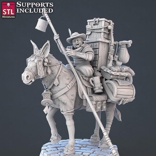 Peddler with Mule | Tabletop Scale | D&D TTRPG Miniature | STL Miniatures