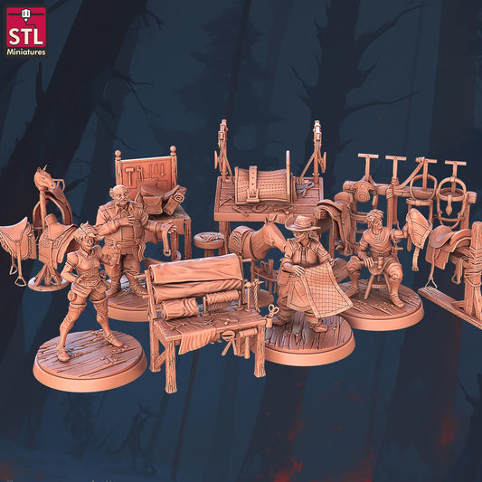 Saddlemaker NPC Set | Tabletop Scale | D&D TTRPG Miniature | STL Miniatures