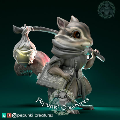 Chipmunk Wizard Mage Traveler Ranger | Tabletop or Display Scale | D&D Humblewood TTRPG Miniature | Pepunki Creatures