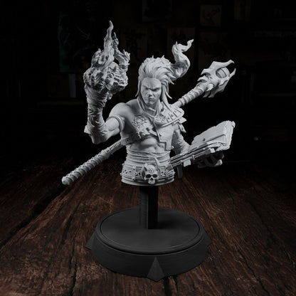 Azael Vatra, Fire Genasi Elf Sorcerer Warlock | Tabletop Scale, Display Scale, Bust | TTRPG D&D Miniature | Cripta Studios