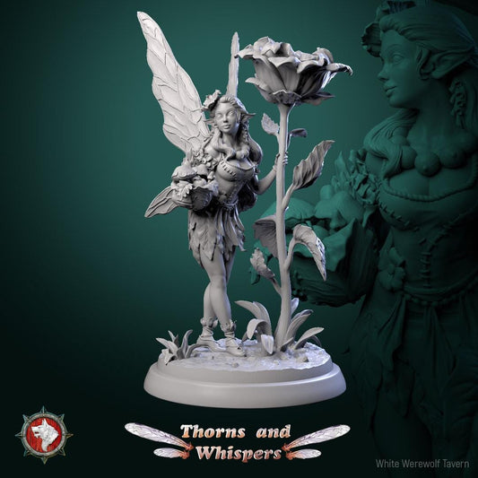 Blossomwing, Pretty Fairy | Mini or Bust | TTRPG Tabletop Gaming Miniature Statue | White Werewolf Tavern | Thorns and Whispers Set