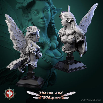 Blossomwing, Pretty Fairy | Mini or Bust | TTRPG Tabletop Gaming Miniature Statue | White Werewolf Tavern | Thorns and Whispers Set