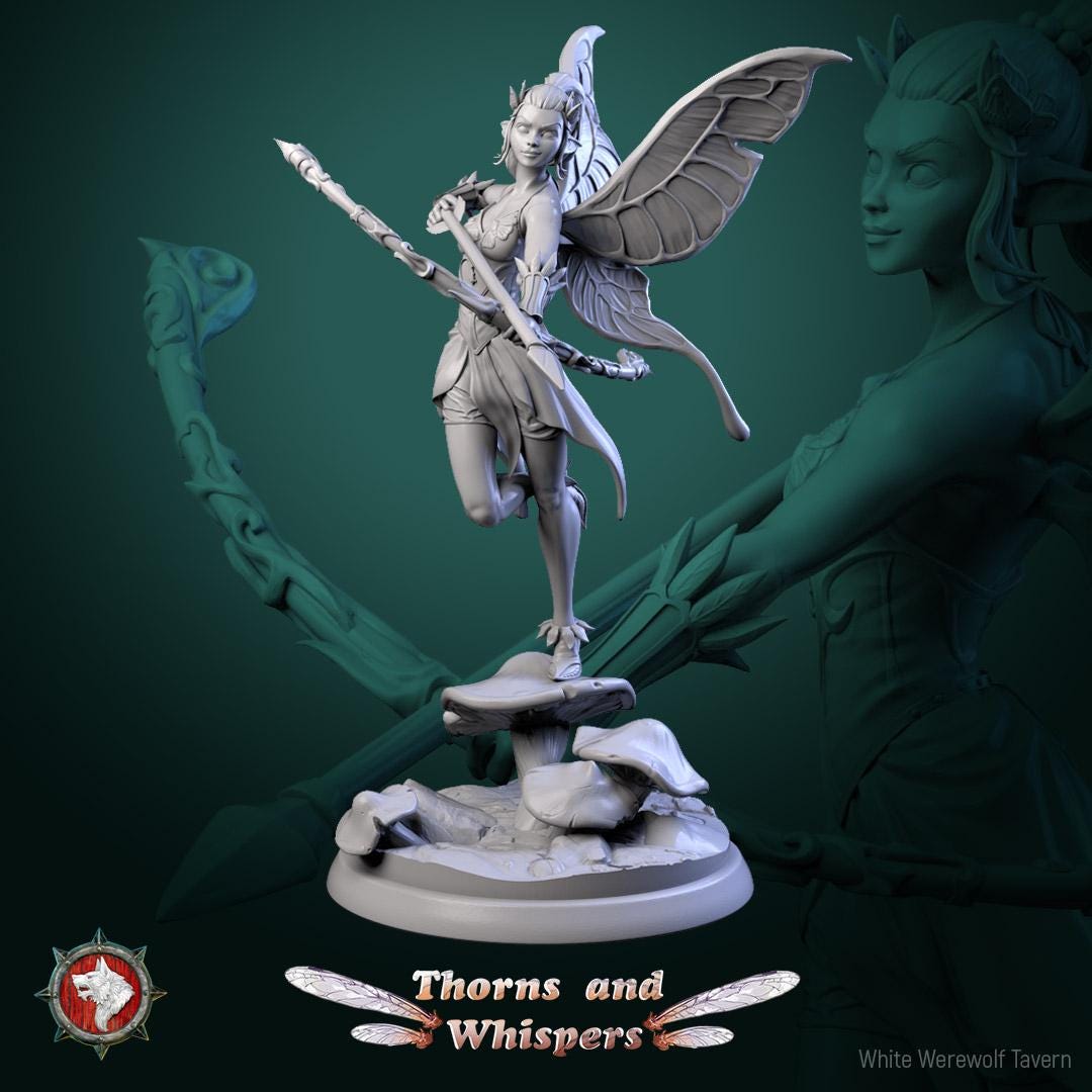 Glimmer Guardians, Fairy Warriors | Mini or Bust | TTRPG Tabletop Gaming Miniature Statue | White Werewolf Tavern | Thorns and Whispers Set