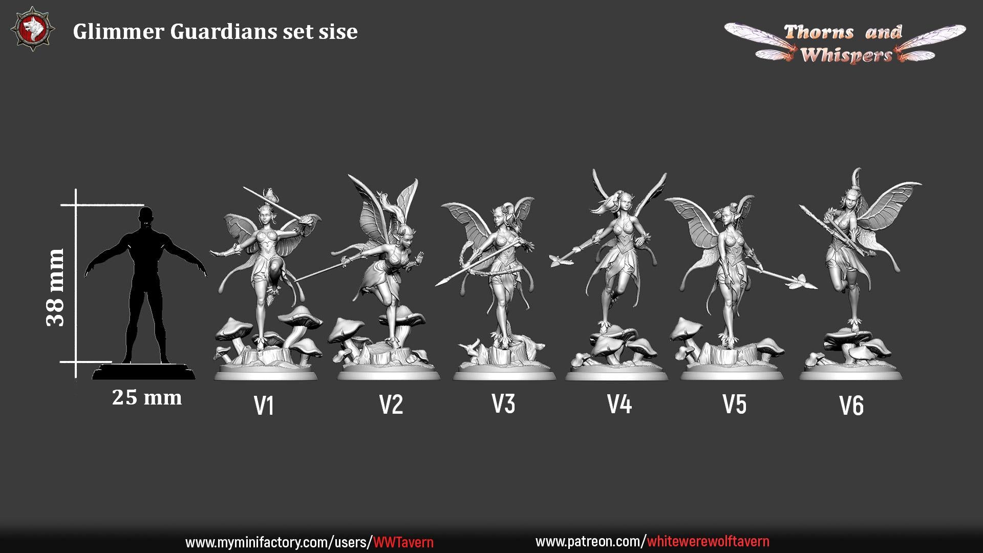 Glimmer Guardians, Fairy Warriors | Mini or Bust | TTRPG Tabletop Gaming Miniature Statue | White Werewolf Tavern | Thorns and Whispers Set